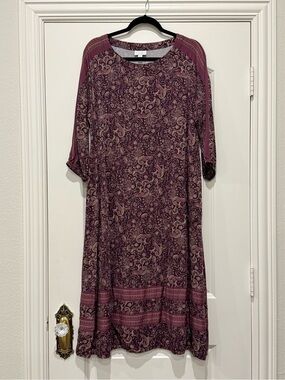 Ladies J Jill Purple Paisley Fall Dress 3/4 Sleeves Petite Medium
